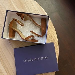 Stuart Weitzman “Nearly Nude Sandal” in “Saddle Suede”